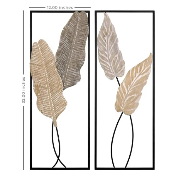 Wall Plaques-Kirkland's Home Neutral Leaves Metal Wall Plaques, Set Of 2 Tan/Black