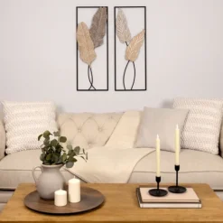 Wall Plaques-Kirkland's Home Neutral Leaves Metal Wall Plaques, Set Of 2 Tan/Black