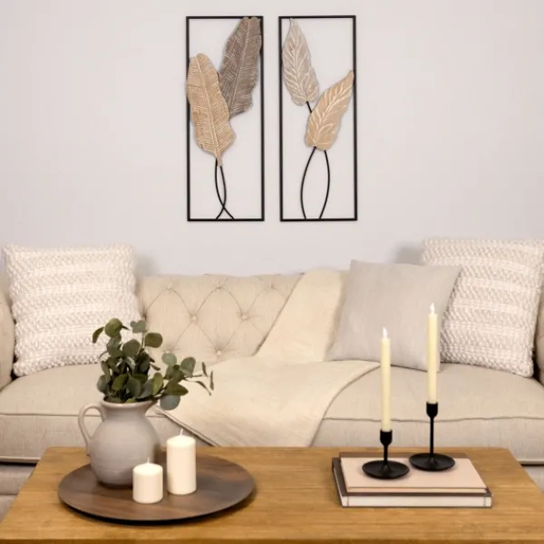 Wall Plaques-Kirkland's Home Neutral Leaves Metal Wall Plaques, Set Of 2 Tan/Black