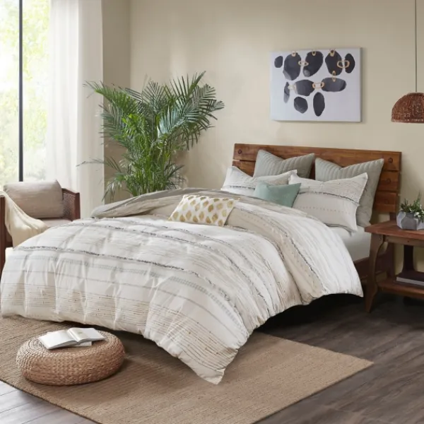 Comforters-Kirkland's Home Neutral Stripe Full/Queen 3-Pc. Comforter Set Ivory/Tan/Gray