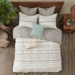 Comforters-Kirkland's Home Neutral Stripe Full/Queen 3-Pc. Comforter Set Ivory/Tan/Gray