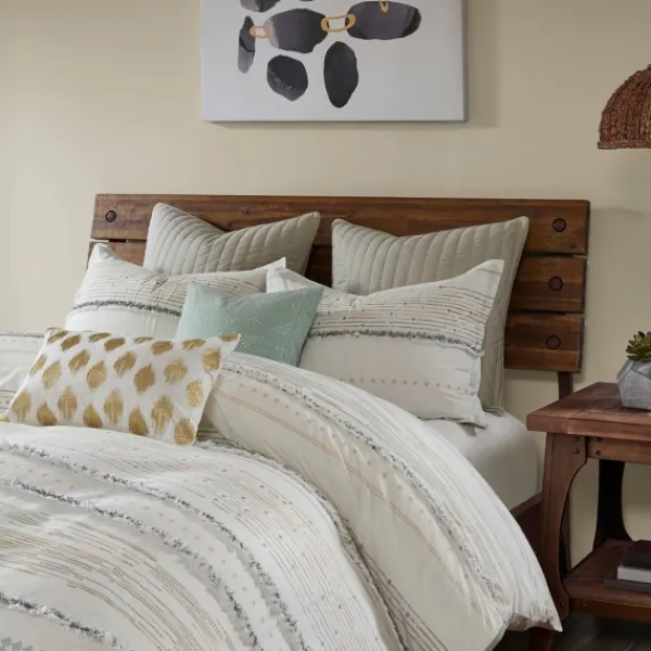 Comforters-Kirkland's Home Neutral Stripe Full/Queen 3-Pc. Comforter Set Ivory/Tan/Gray