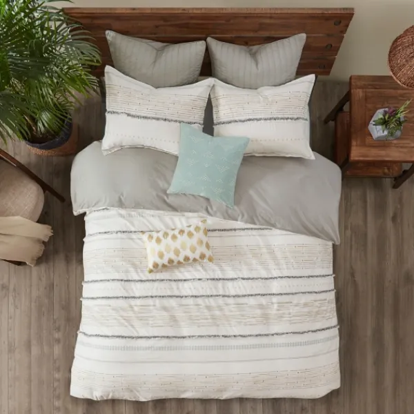 Comforters-Kirkland's Home Neutral Stripe King 3-Pc. Comforter Set Gray/Tan/Ivory