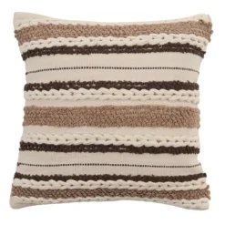 Pillows-Kirkland's Home Neutral Striped Woven Square Throw Pillow Tan