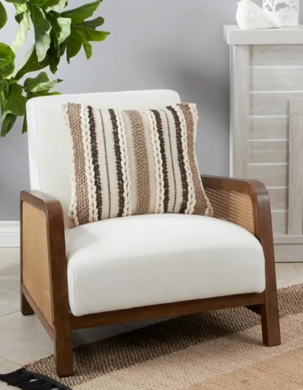 Pillows-Kirkland's Home Neutral Striped Woven Square Throw Pillow Tan