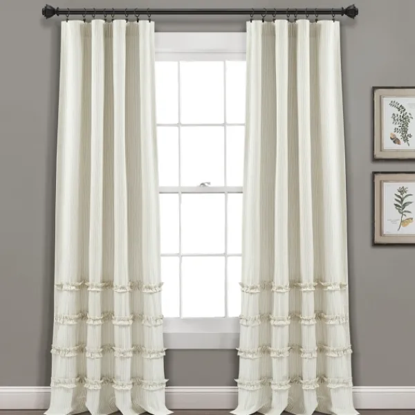 Curtains & Drapes-Kirkland's Home Neutral Vintage Stripe Curtain Panel Set, 84 In. Tan/White