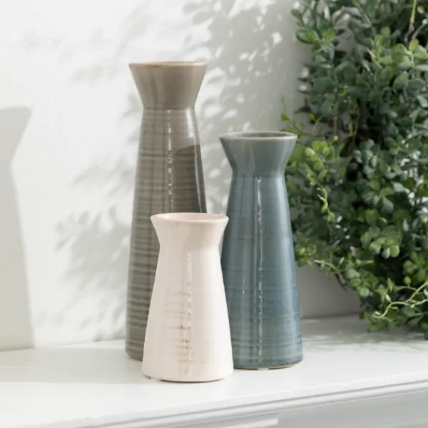 Vases-Kirkland's Home Neutral Wide Mouth Vases, Set Of 3 Gray/Blue/White