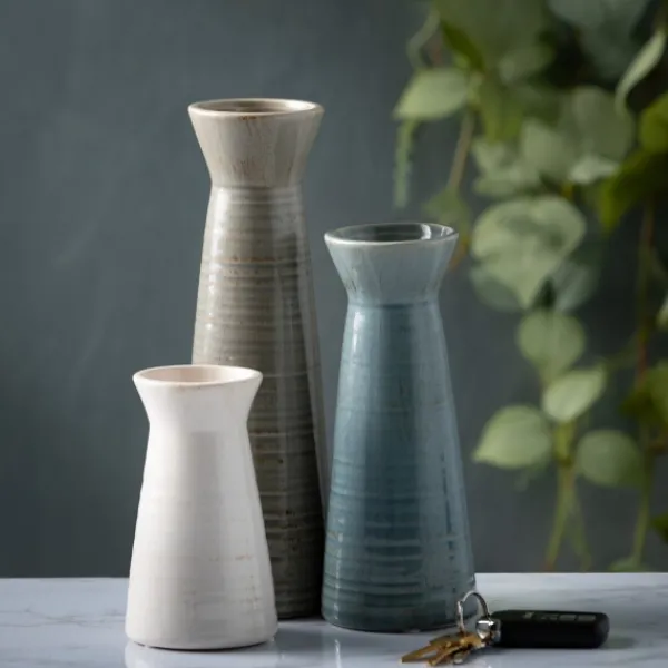 Vases-Kirkland's Home Neutral Wide Mouth Vases, Set Of 3 Gray/Blue/White