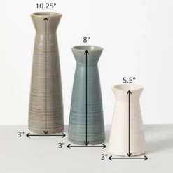 Vases-Kirkland's Home Neutral Wide Mouth Vases, Set Of 3 Gray/Blue/White