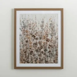 Framed Art-Kirkland's Home Neutral Wildflowers I Framed Art Print Gray/White/Brown