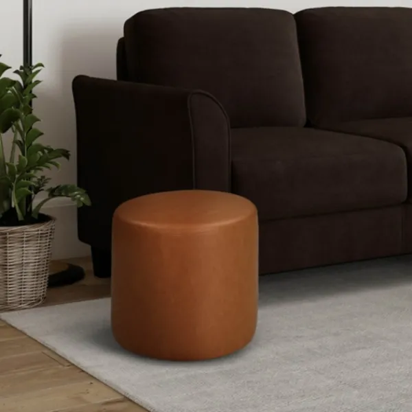 Benches & Ottomans-Kirkland's Home Newton Carmel Faux Leather Cylinder Ottoman Brown