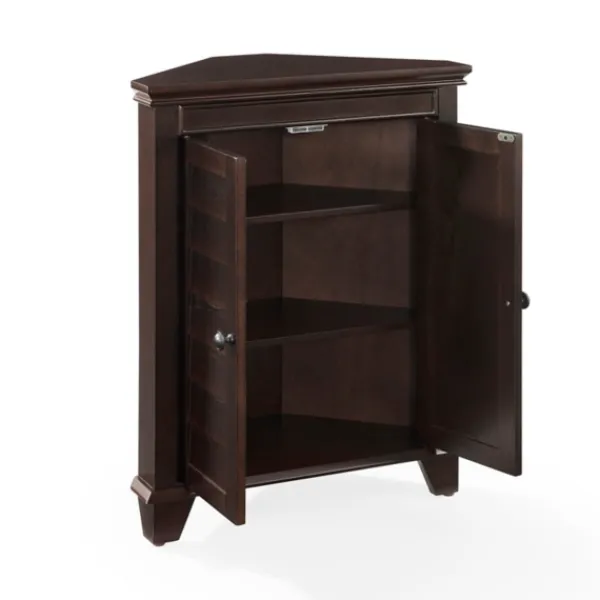 Bathroom Furniture-Kirkland's Home Nikki Dark Wooden Corner Cabinet Brown