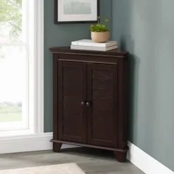 Bathroom Furniture-Kirkland's Home Nikki Dark Wooden Corner Cabinet Brown