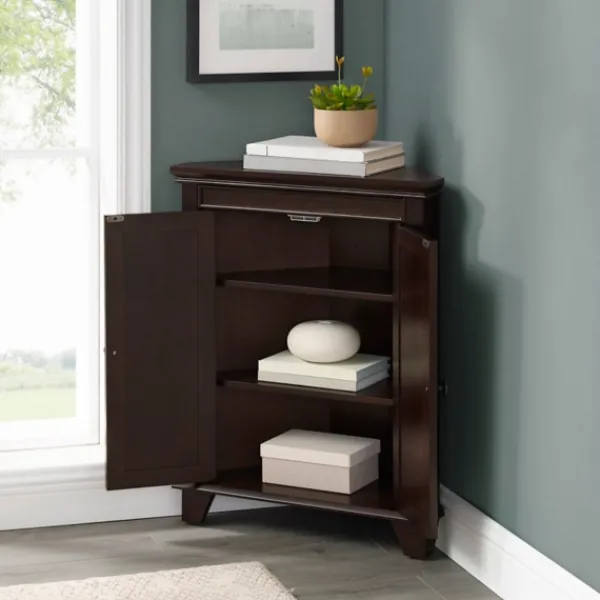 Bathroom Furniture-Kirkland's Home Nikki Dark Wooden Corner Cabinet Brown