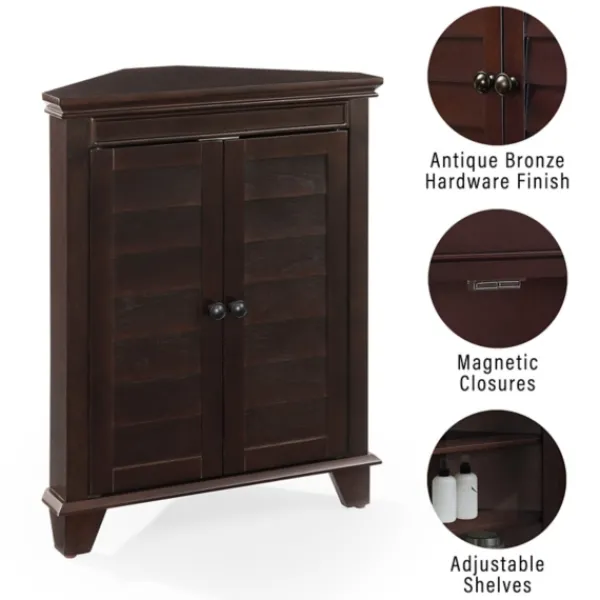 Bathroom Furniture-Kirkland's Home Nikki Dark Wooden Corner Cabinet Brown