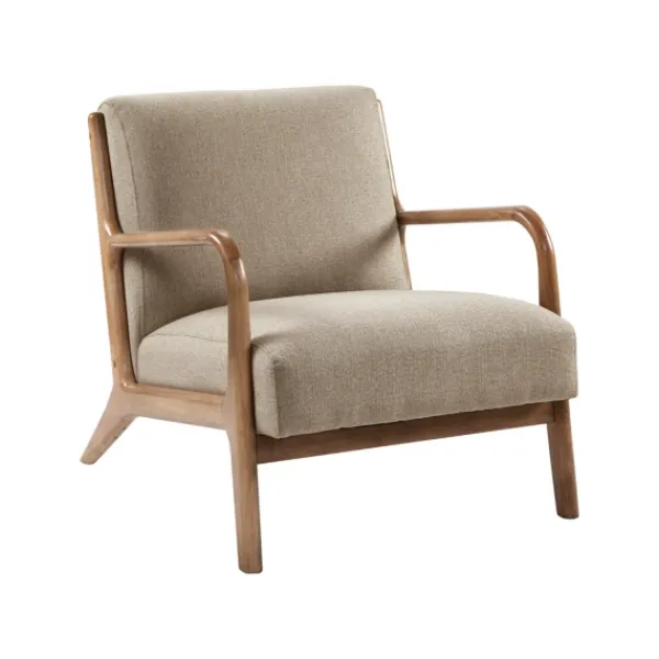 Accent Chairs-Kirkland's Home Nolan Cream Mid-Century Accent Chair Tan
