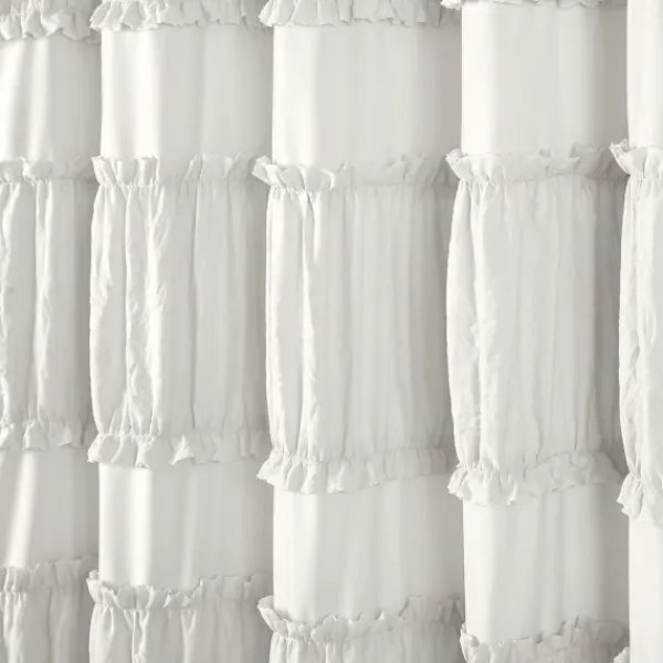Shower Curtains-Kirkland's Home Norah Ruffle Shower Curtain White