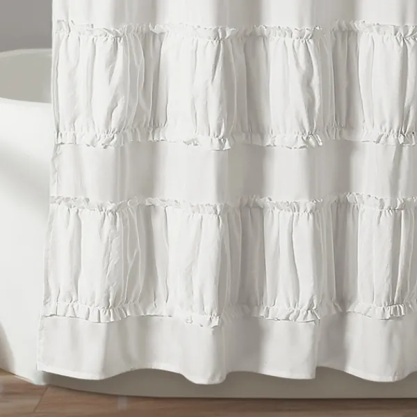 Shower Curtains-Kirkland's Home Norah Ruffle Shower Curtain White