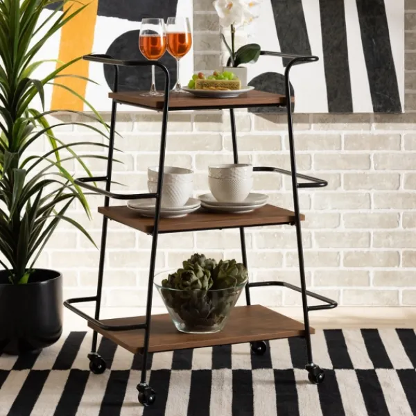 Kitchen Islands & Bar Carts-Kirkland's Home Norris Walnut 3-Tier Mobile Bar Cart
