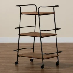 Kitchen Islands & Bar Carts-Kirkland's Home Norris Walnut 3-Tier Mobile Bar Cart