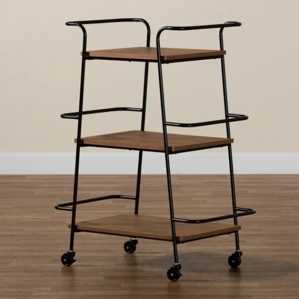Kitchen Islands & Bar Carts-Kirkland's Home Norris Walnut 3-Tier Mobile Bar Cart