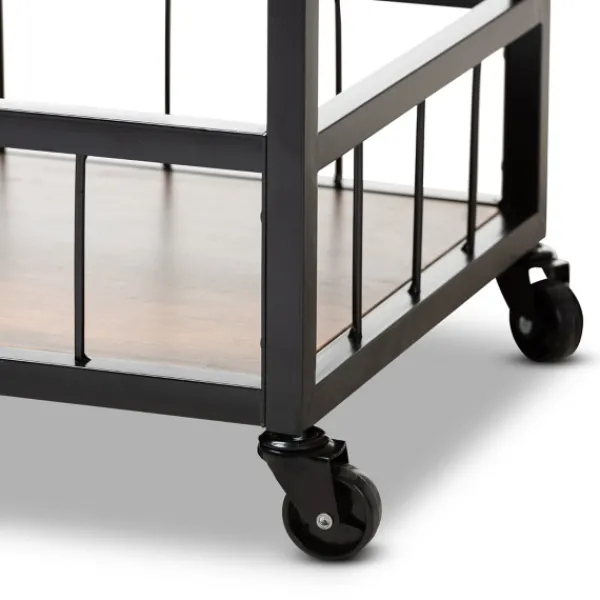 Kitchen Islands & Bar Carts-Kirkland's Home Oak And Black Metal Bar Cart With Bottle Rack