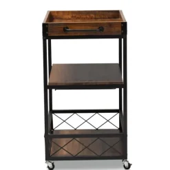 Kitchen Islands & Bar Carts-Kirkland's Home Oak And Black Metal Bar Cart With Stemware Rack