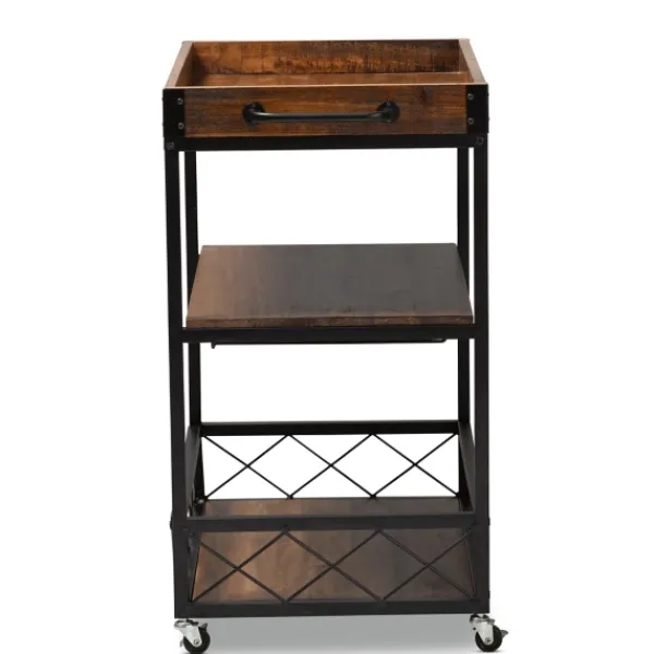 Kitchen Islands & Bar Carts-Kirkland's Home Oak And Black Metal Bar Cart With Stemware Rack