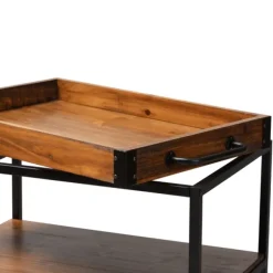 Kitchen Islands & Bar Carts-Kirkland's Home Oak And Black Metal Bar Cart With Stemware Rack