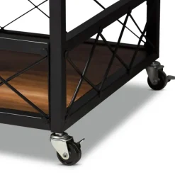 Kitchen Islands & Bar Carts-Kirkland's Home Oak And Black Metal Bar Cart With Stemware Rack