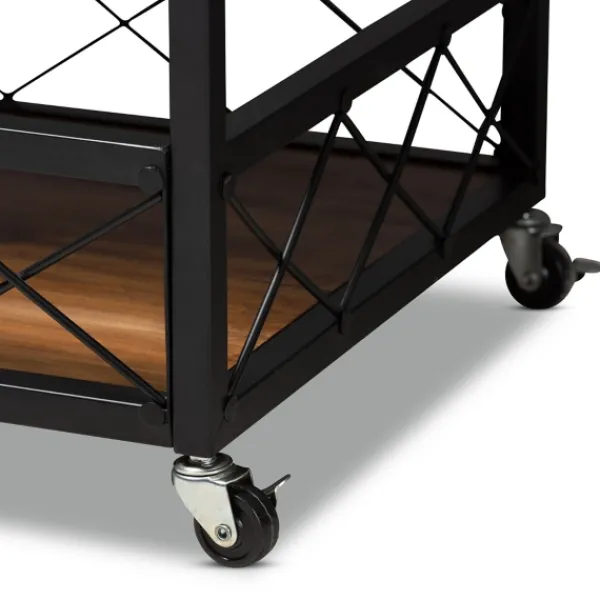 Kitchen Islands & Bar Carts-Kirkland's Home Oak And Black Metal Bar Cart With Stemware Rack