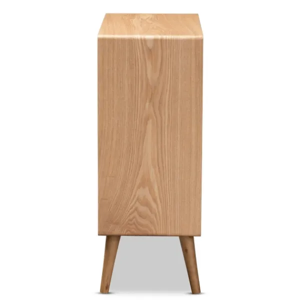 Dressers & Chests-Kirkland's Home Oak And Rattan 4-Drawer Chest