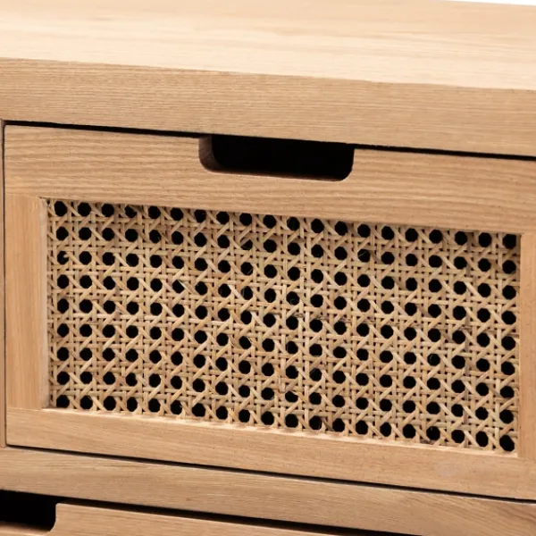 Dressers & Chests-Kirkland's Home Oak And Rattan 4-Drawer Chest