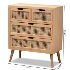 Dressers & Chests-Kirkland's Home Oak And Rattan 4-Drawer Chest