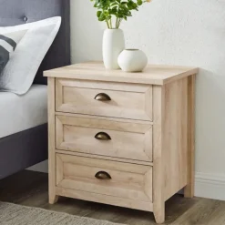 Dressers & Chests-Kirkland's Home Oak Bronze Cupped Handle Nightstand White