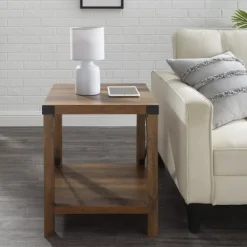 Accent & End Tables-Kirkland's Home Oak Industrial X-Frame Accent Table Brown