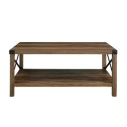 Coffee Tables-Kirkland's Home Oak Industrial X-Frame Coffee Table Brown