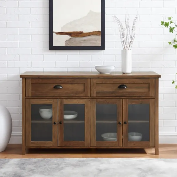 Cabinets & Sideboards-Kirkland's Home Oak Rustic Glass Front Sideboard Brown