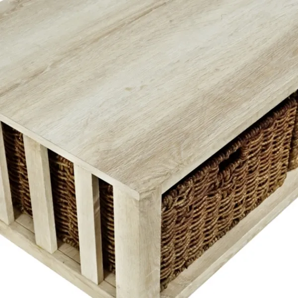 Coffee Tables-Kirkland's Home Oak Traditional Wooden Basket Coffee Table White