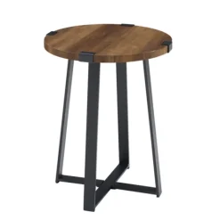 Accent & End Tables-Kirkland's Home Oak Urban Rustic Round Accent Table Brown