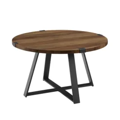 Coffee Tables-Kirkland's Home Oak Urban Rustic Round Coffee Table Brown