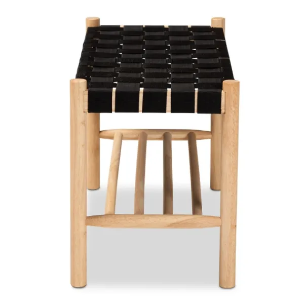 Benches & Ottomans-Kirkland's Home Oak Wood And Woven Nylon Bench Black/Tan