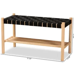 Benches & Ottomans-Kirkland's Home Oak Wood And Woven Nylon Bench Black/Tan