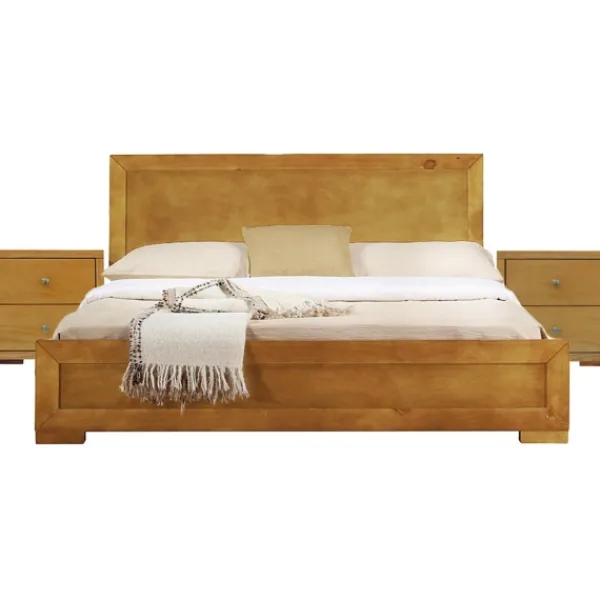 Beds & Headboards-Kirkland's Home Oak Wood King Platform Bed And 2-Nightstand Set Brown