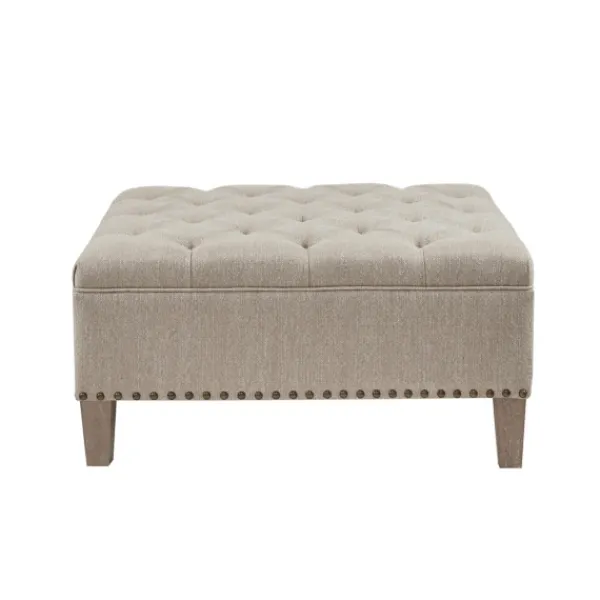 Benches & Ottomans-Kirkland's Home Oatmeal Tufted Square Ottoman Tan
