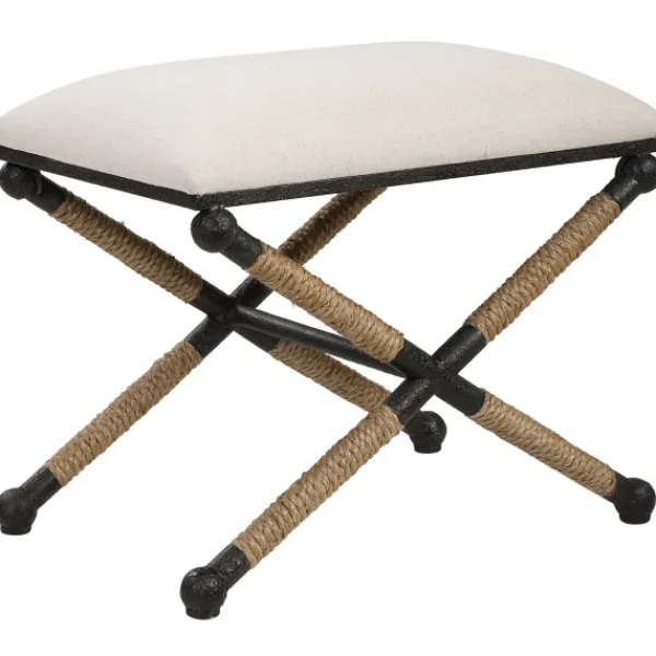 Benches & Ottomans-Kirkland's Home Oatmeal Upholstered Wrapped Rope Frame Bench Ivory
