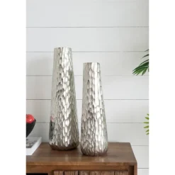 Vases-Kirkland's Home Oblong Dimpled Vase Silver