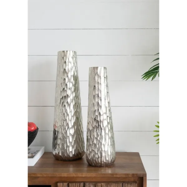 Vases-Kirkland's Home Oblong Dimpled Vase Silver