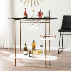 Kitchen Islands & Bar Carts-Kirkland's Home Oblong Gold Metal Frame Bar Cart
