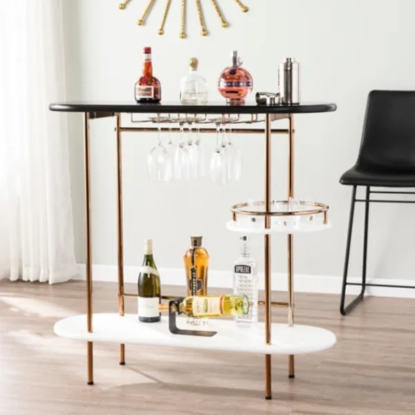Kitchen Islands & Bar Carts-Kirkland's Home Oblong Gold Metal Frame Bar Cart